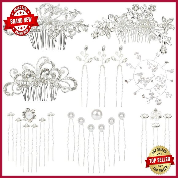 50-Piece Wedding Hair Comb Set Rhinestone Pearl Bridal Accessories main image 8